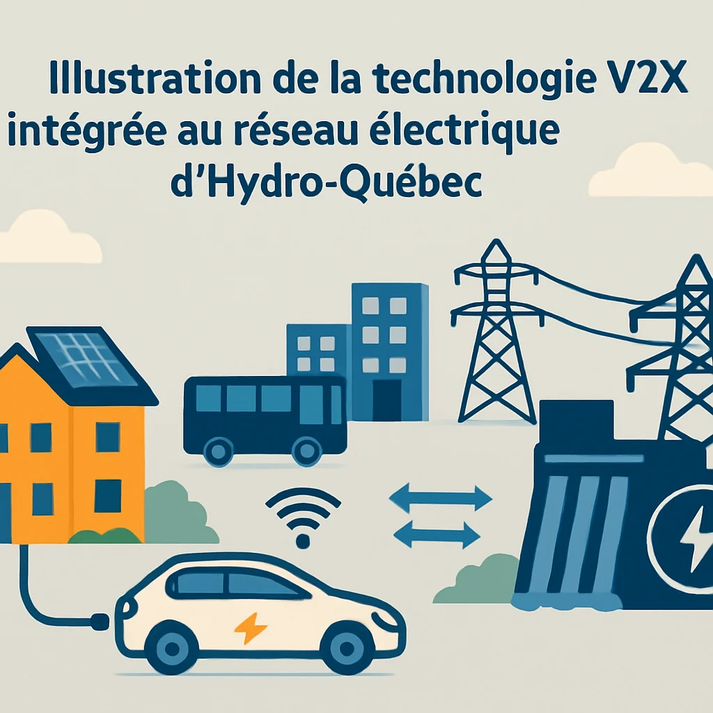 Illustration de la technologie V2X intégrée au réseau électrique d'Hydro-Québec